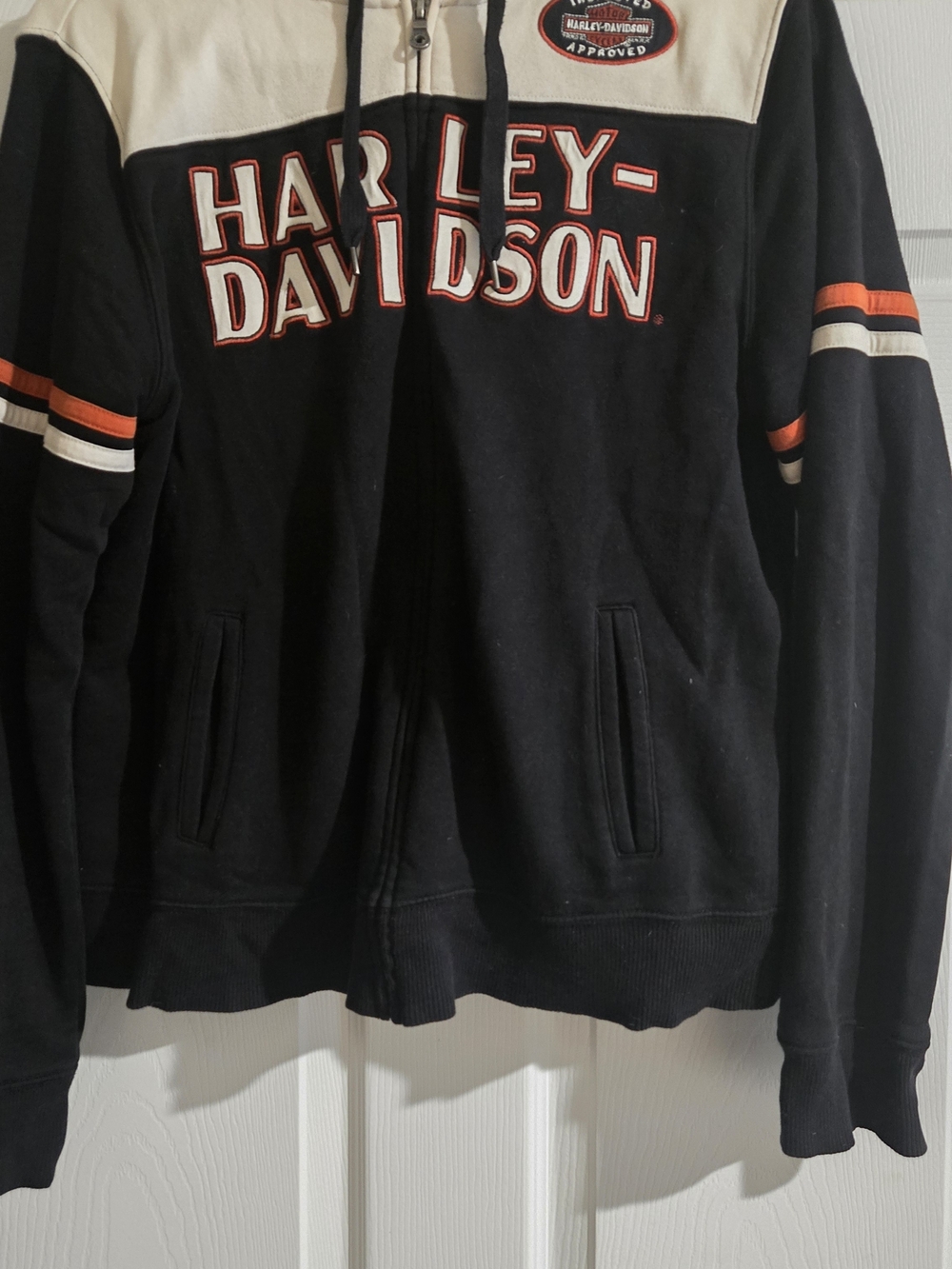 Harley-Davidson Black & Cream Logo Zip Hoodie with Orange Accents